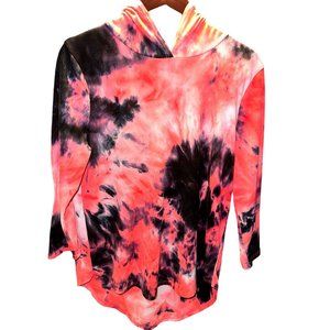 Discreet ❤️❤️❤️ Salmon Pink & Black Tie Die Thin Rayon Spandex Blend Long Sleeve